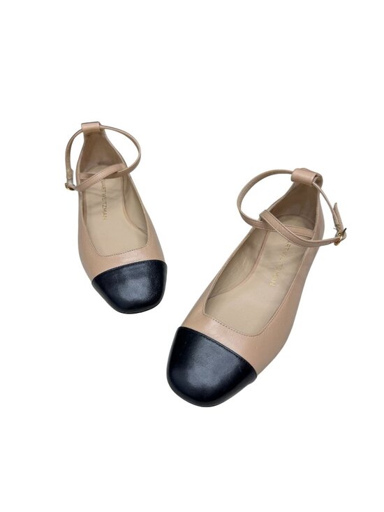 Stuart Weitzman Shoes - Stuart Weitzman  Eden Strap Flat Women's Tan/Black Cap Toe Shoes Sz 7B WORN ONCE